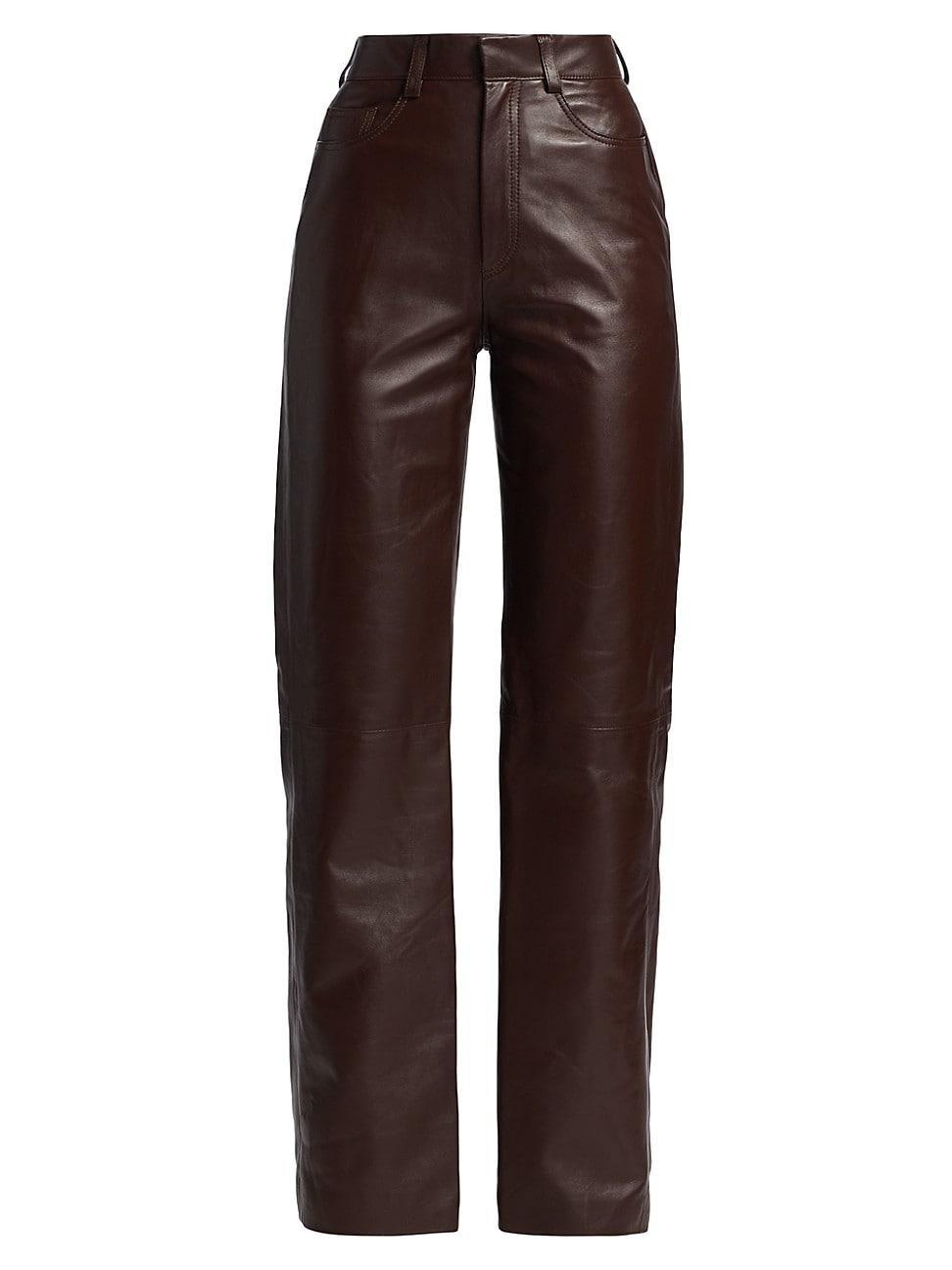 Womens Yeal Straight-Leg Leather Pants Product Image