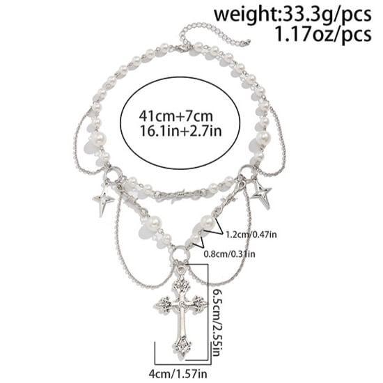 Cross Pendant Faux Pearl Layered Necklace Product Image