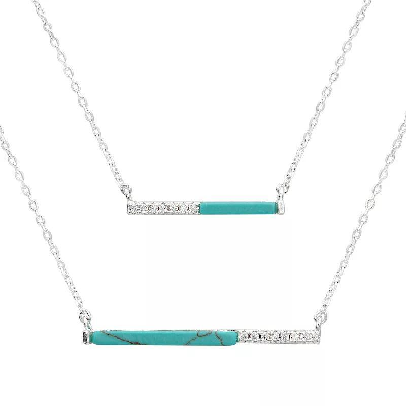 City Luxe Silver Tone Turquoise & Cubic Zirconia Duo Chain Necklace Set, Womens Product Image