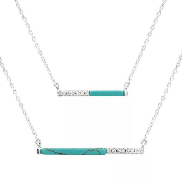 City Luxe Silver Tone Turquoise & Cubic Zirconia Duo Chain Necklace Set, Womens Product Image