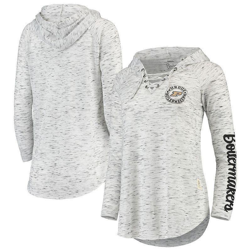 Womens Pressbox Gray Purdue Boilermakers Space Dye Lace-Up V-Neck Long Sleeve T-Shirt Product Image