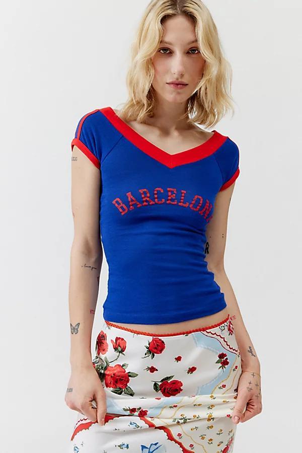 Sporty Ringer V-Neck Tee Womens at Urban Outfitters Product Image