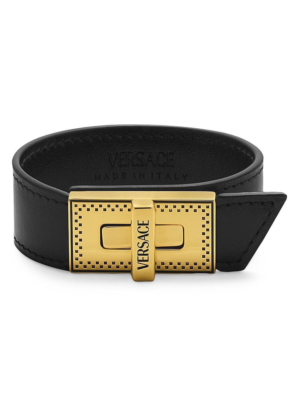 Womens Goldtone & Leather Logo Bracelet Product Image