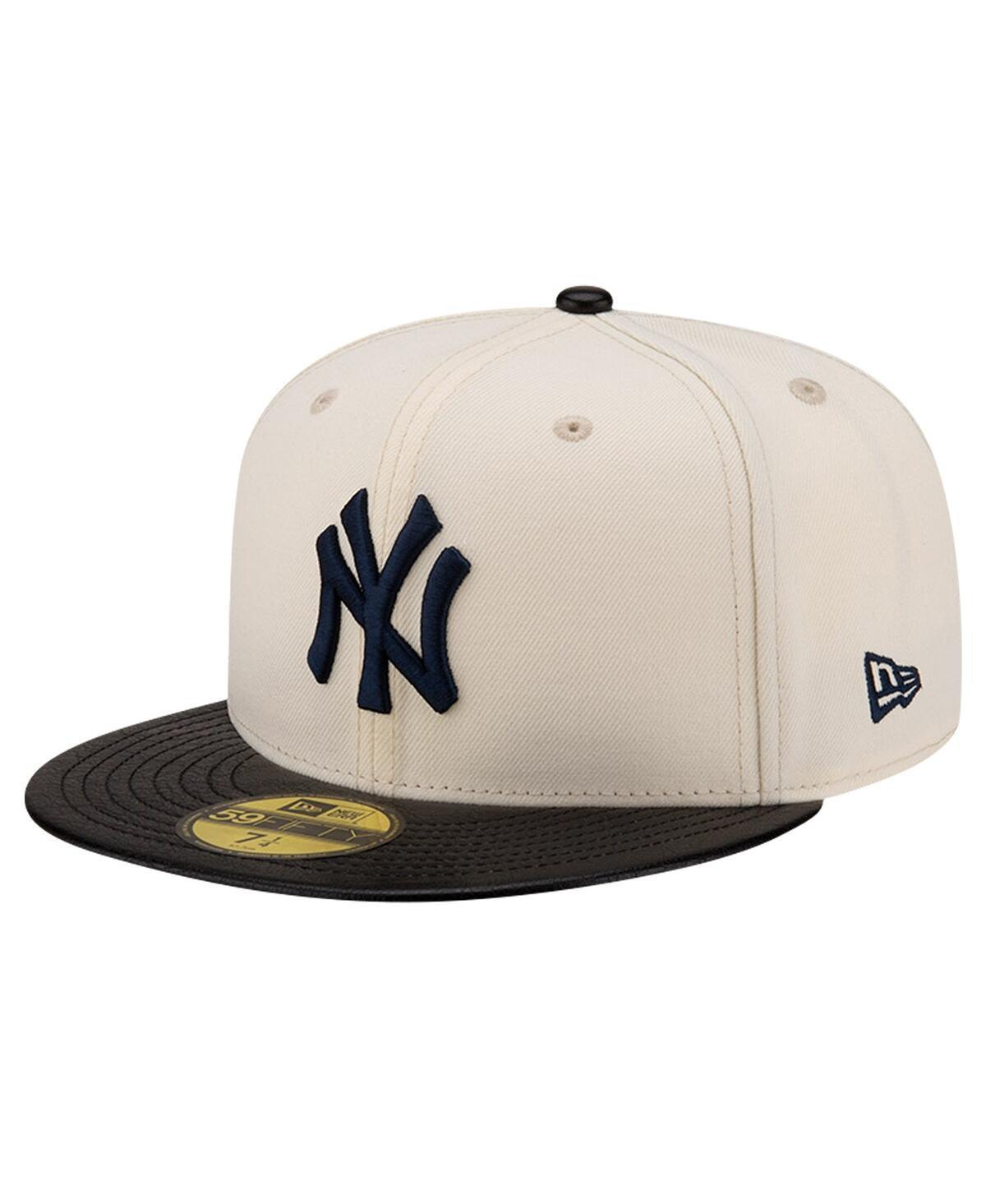 Mens New Era Cream New York Yankees Game Night Leather Visor 59FIFTY Fitted Hat Product Image