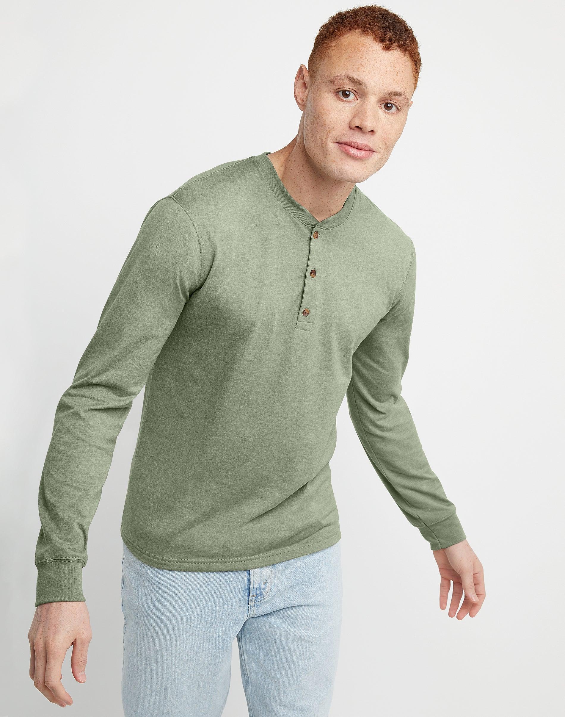 Mens Hanes Originals Cotton Long Sleeve Henley T-shirt Product Image