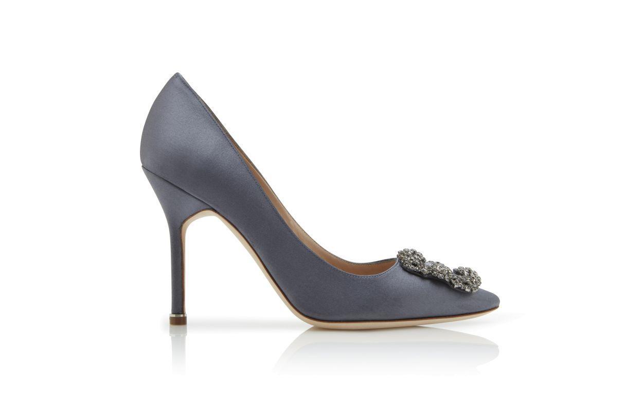 HANGISI Grey Satin Jewel Buckle Pumps Product Image