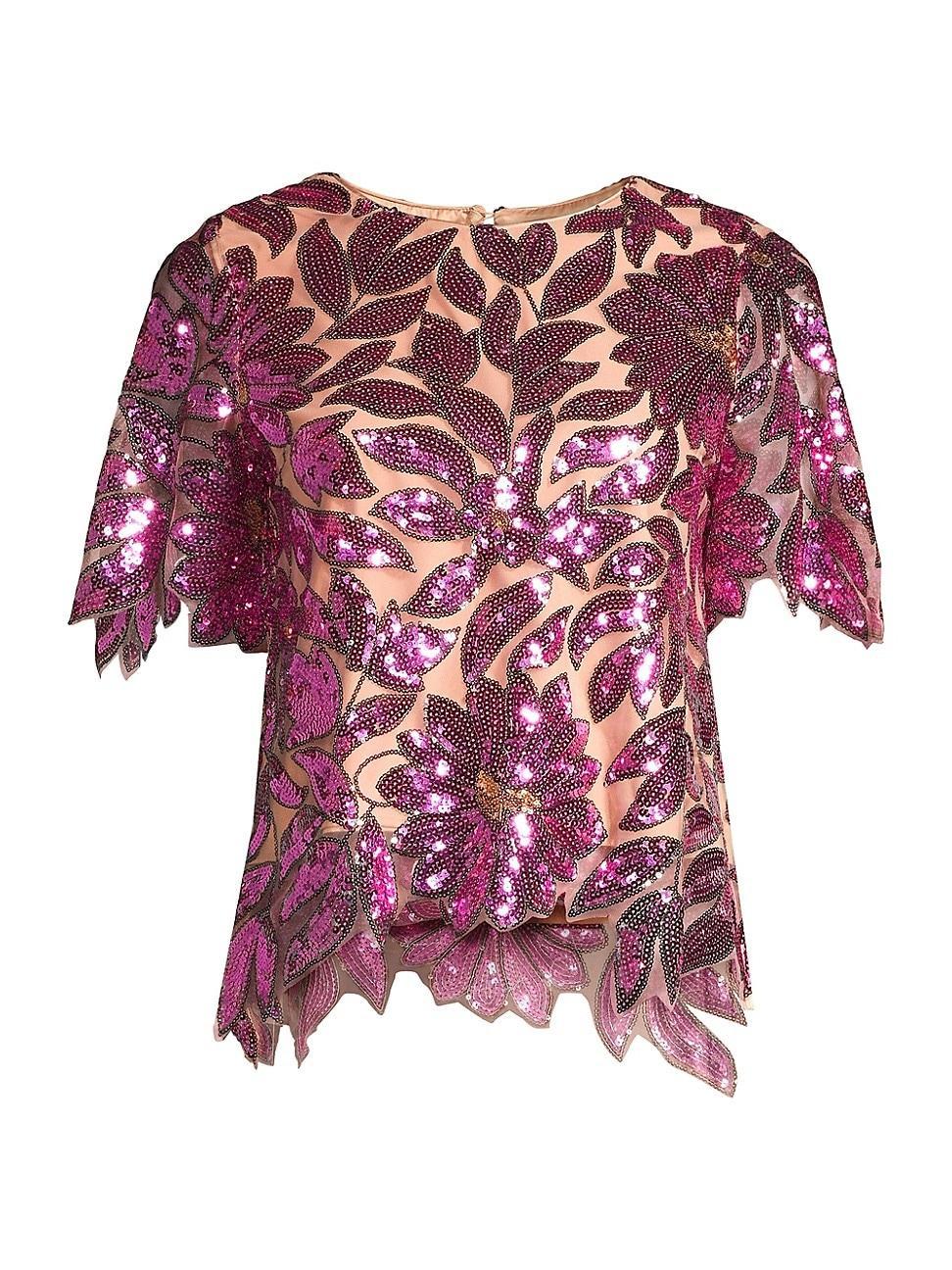 Womens Katelynn Floral Garden Sequin Blouse Product Image