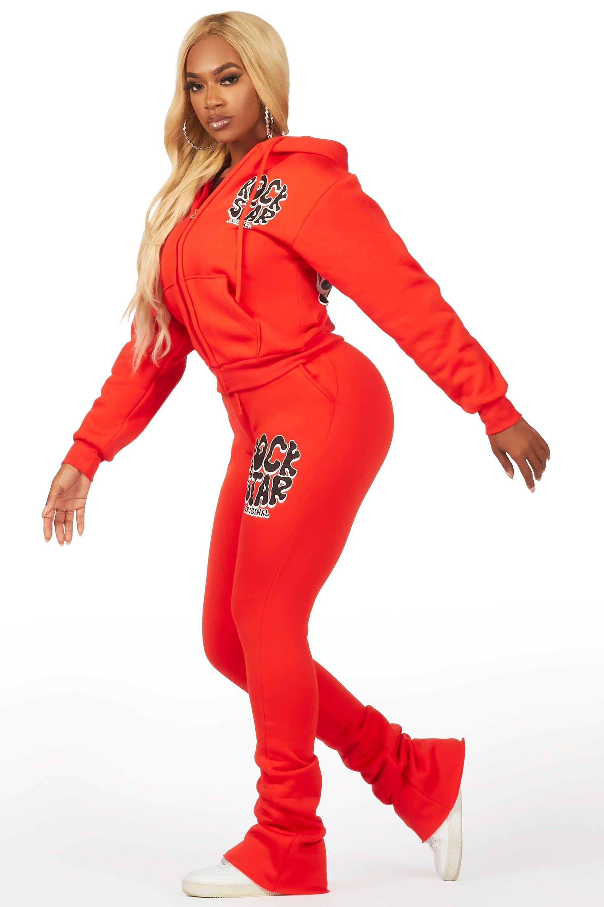 Teagan Bright Coral Zip Up Super Stacked Trackset Female Product Image