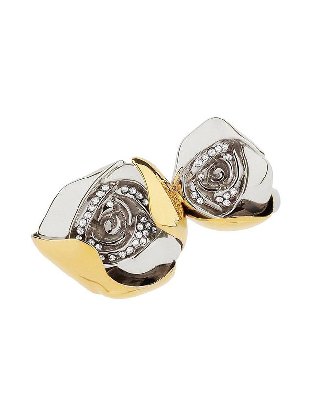 Womens Flower Double Fingers Ring In Metal With Crystals Product Image