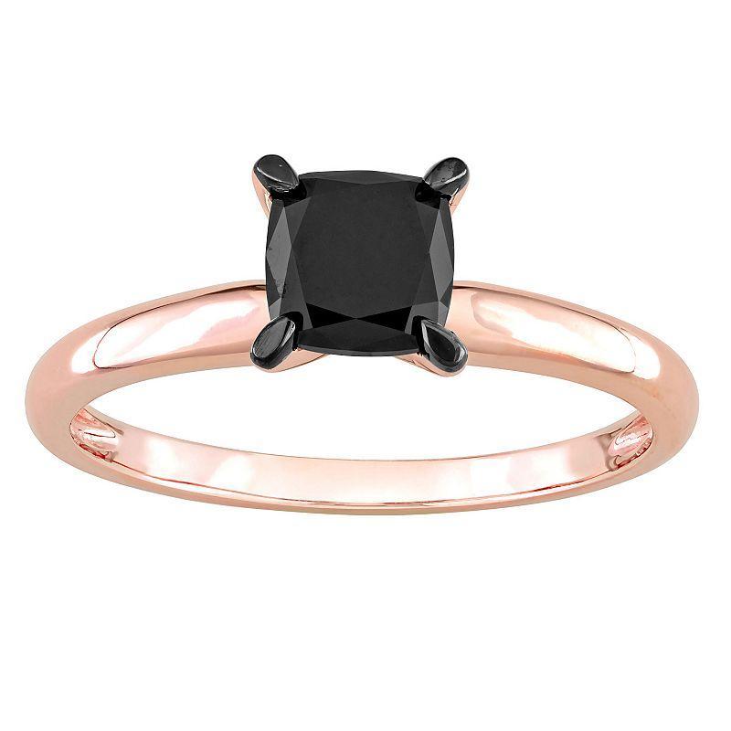 Stella Grace 14k Rose Gold 1 Carat T.W Black Diamond Cushion Solitaire Ring, Womens Product Image