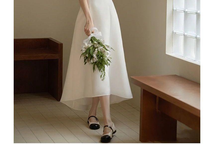 Strapless Plain Midi A-Line Wedding Dress Product Image