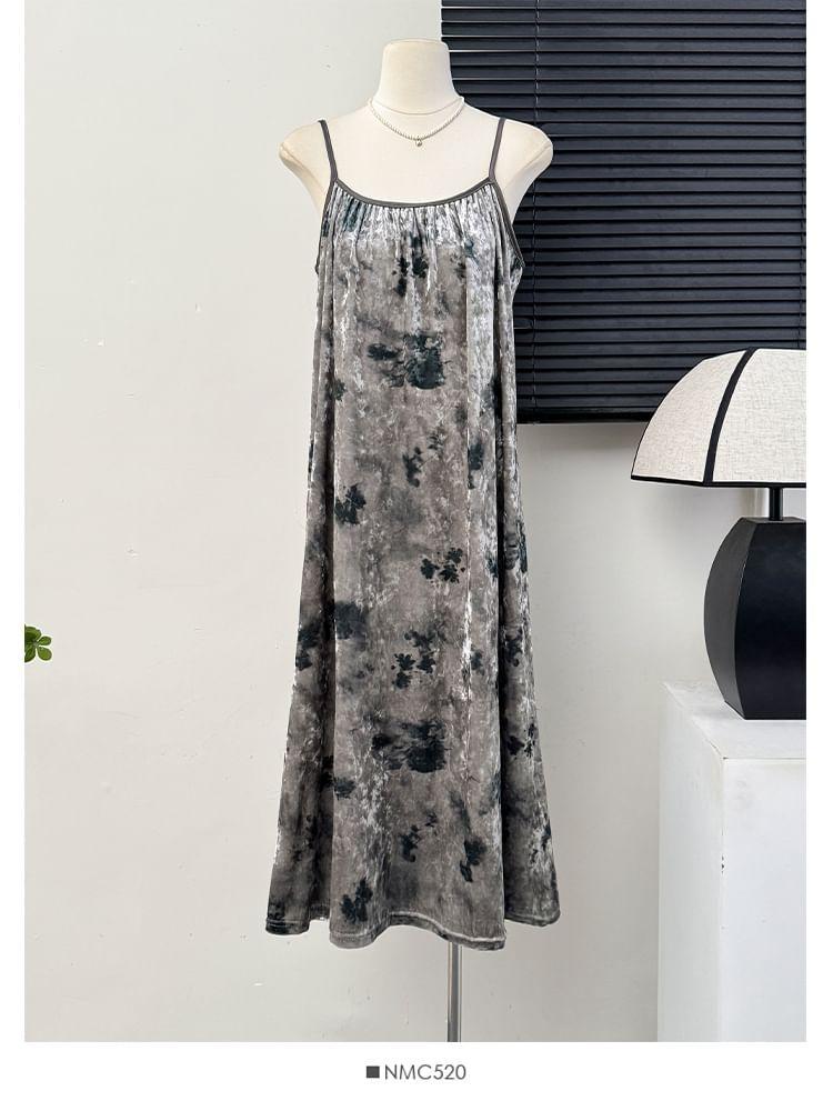 Velvet Tie-Dyed Loose Midi Dress / Open-Front Cardigan Product Image