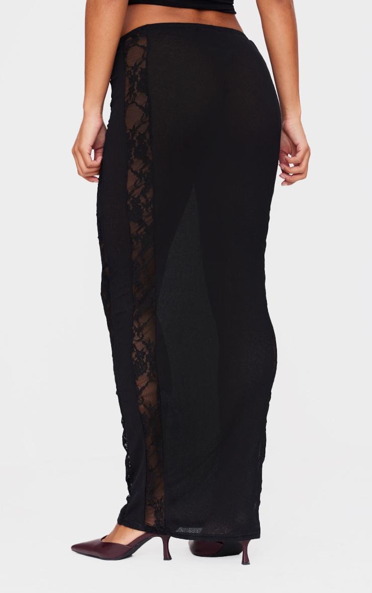 Black Lace Panel Detail Maxi Skirt Product Image