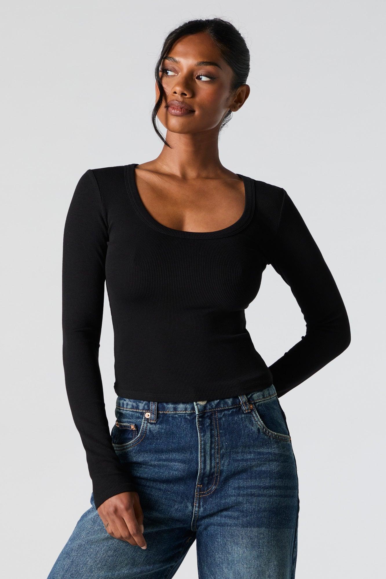 Ribbed Scoop Neck Long Sleeve Top Female product image