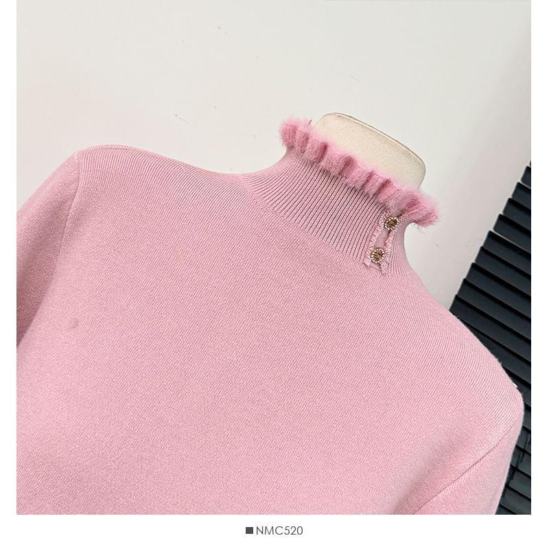 Fleece-Lined High-Neck Knit Top Product Image