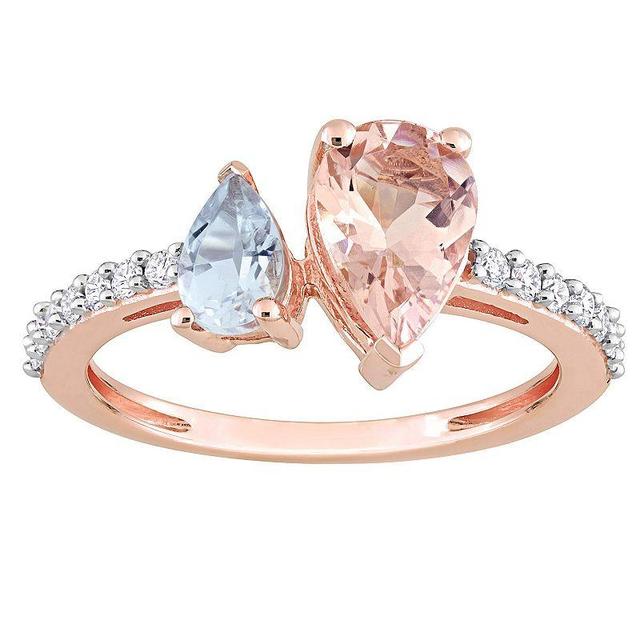 Stella Grace 14K Rose Gold Morganite, Aquamarine & 1/5 Carat T.W. Diamond 2-Stone Ring, Womens 14k Rsgold Product Image