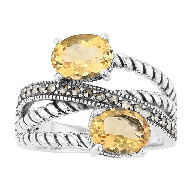 Lavish by TJM Sterling Silver Citrine & Marcasite Highway Ring, Womens Product Image