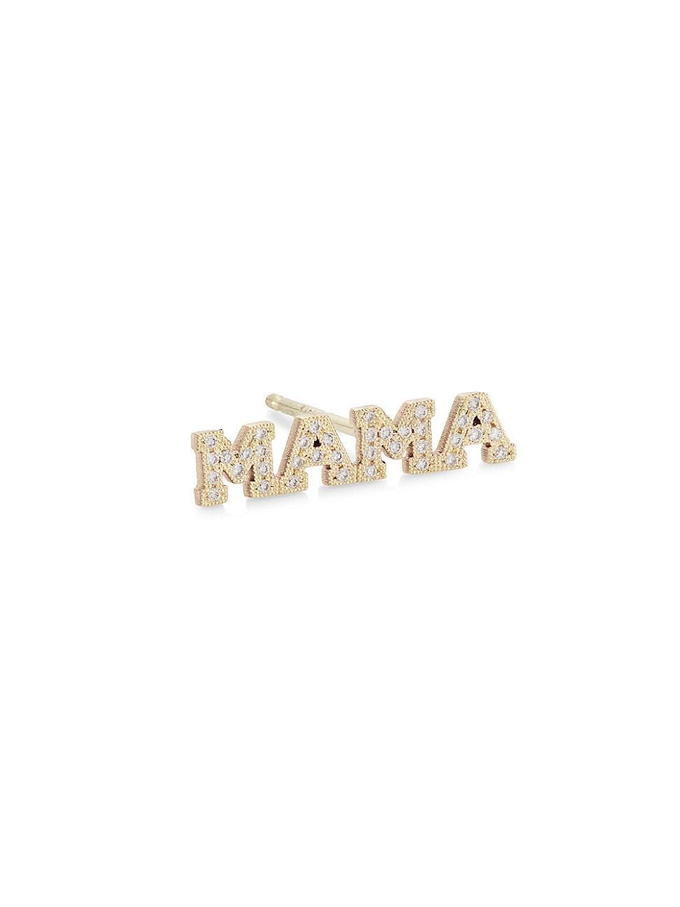 Womens Itty Bitty Words 14K Gold & Diamond Tiny Capital Letter Mama Stud Earring Product Image