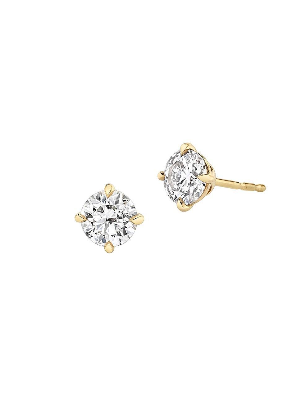 Womens Solitaire Classics 14K Gold & Lab-Grown Diamond Brilliant Round Solitaire Studs - Yellow Gold Product Image