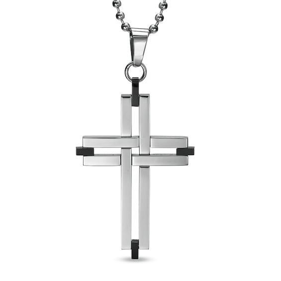 Men's Cross Pendant in Stainless Steel - 22" Product Image