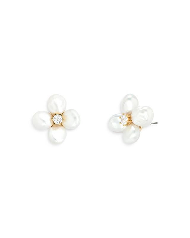 Womens Flower 14K Gold-Plated, Cubic Zirconia & Baroque Pearl Stud Earrings Product Image