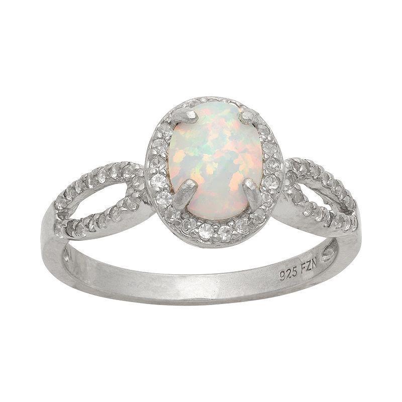 Sterling Silver Lab-Created Opal and Lab-Created White Sapphire Halo Ring, Womens Product Image