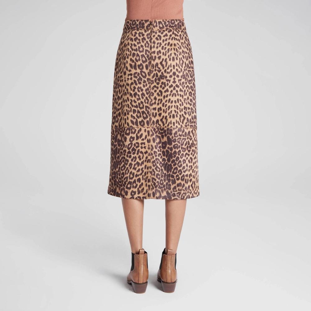 Womens Faux Suede Midi A-Line Skirt - A New Day Brown Leopard Print XXL Product Image