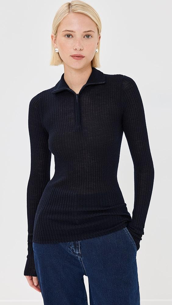 Tibi Feather Weight Ribbed Turtleneck Zip Up Sweater | Shopbop Product Image