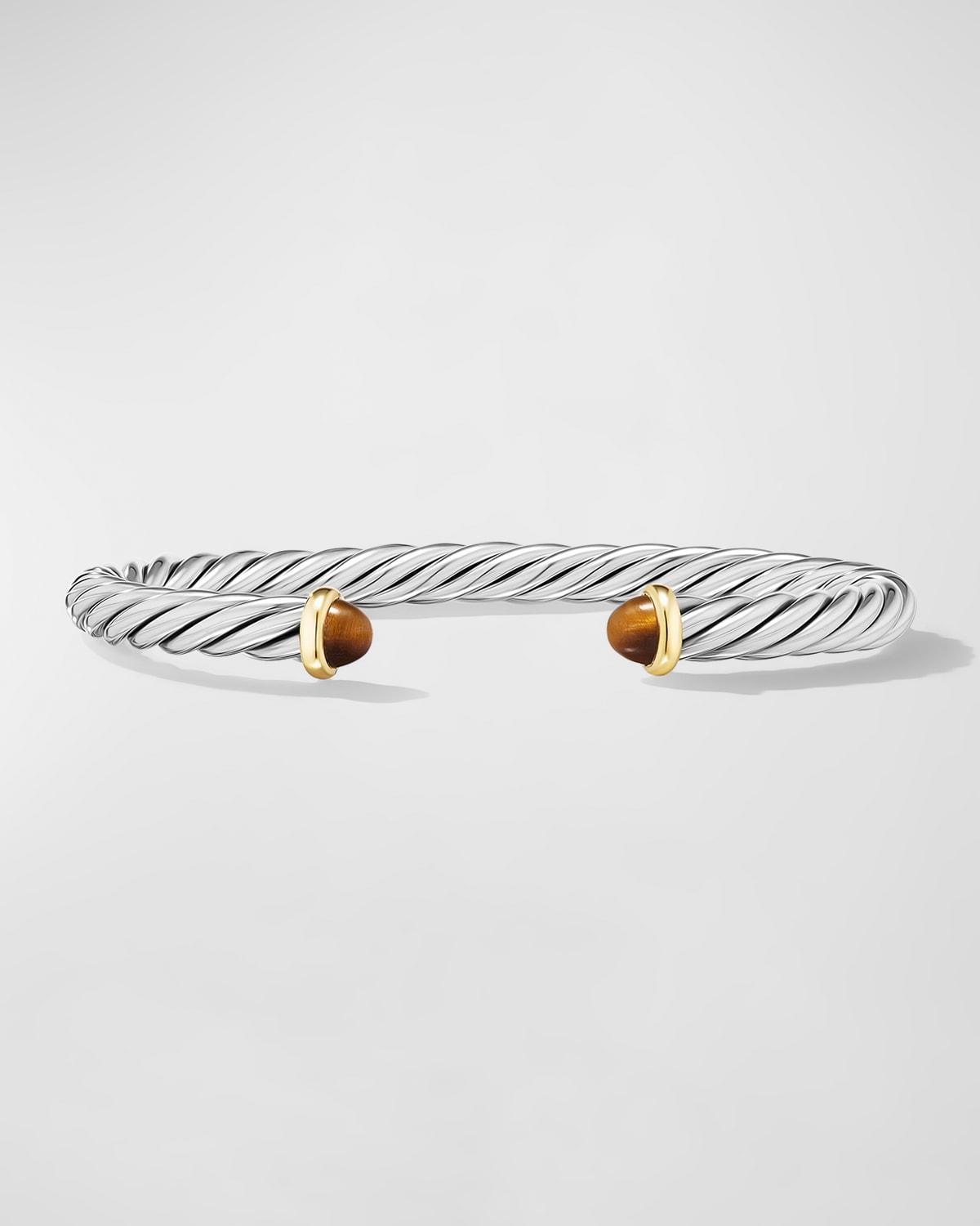 Men's Cable Flex Cuff Bracelet with Gemstone and 14K Gold in Silver, 6mm Product Image