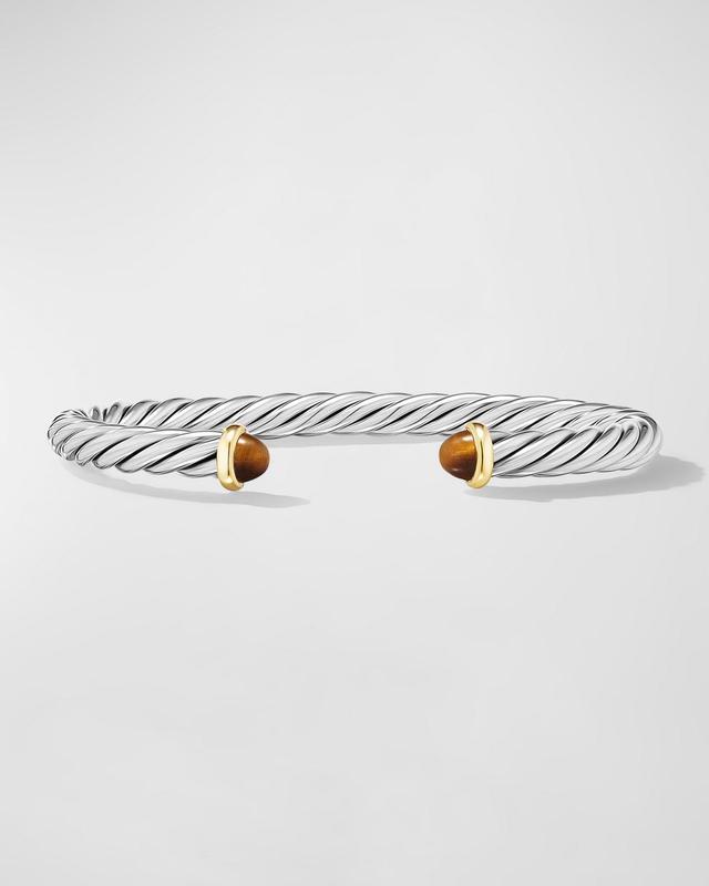 Mens Cable Flex Cuff Bracelet with Gemstone and 14K Gold in Silver, 6mm Product Image