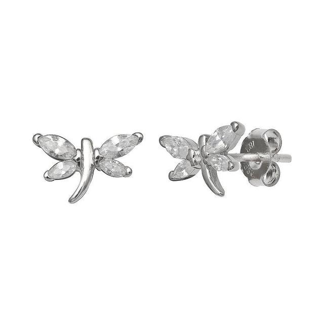 PRIMROSE Sterling Silver Cubic Zirconia Dragonfly Stud Earrings, Womens, Silver Tone Product Image