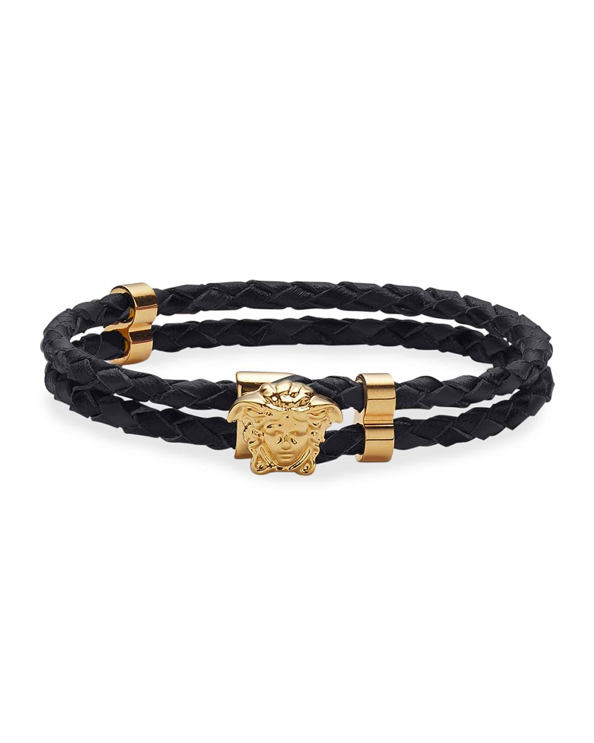 Mens Medusa Braided Leather Bracelet Product Image