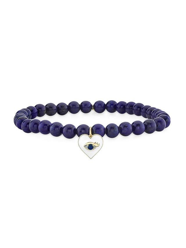 Womens Chance Heart 14K Yellow Gold, Enamel & Sapphire Evil Eye Stretch Bracelet Product Image