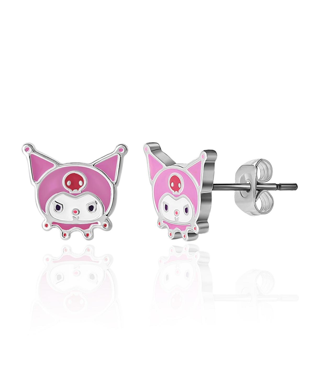 Sanrio Womens Hello Kitty and Friends Silver Plated and Enamel Stud Earrings - Kuromi, Officially Licensed - White Product Image