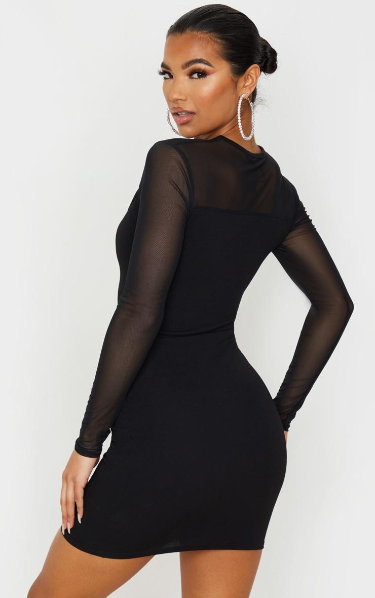 Black Mesh Bodice Cut Out Long Sleeve Bodycon Dress Product Image