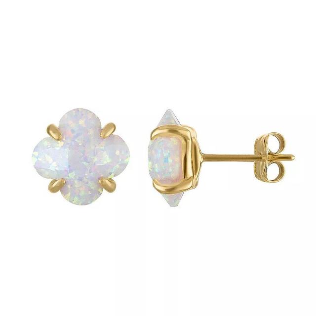 Tiara 10k Gold Gemstone Clover Cut Stud Earrings, Womens, Created White Product Image