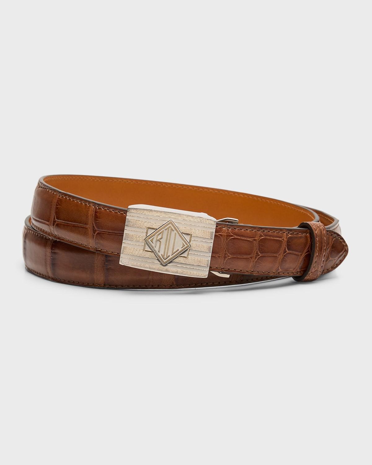 Men's Monogram-Buckle Alligator Belt Product Image