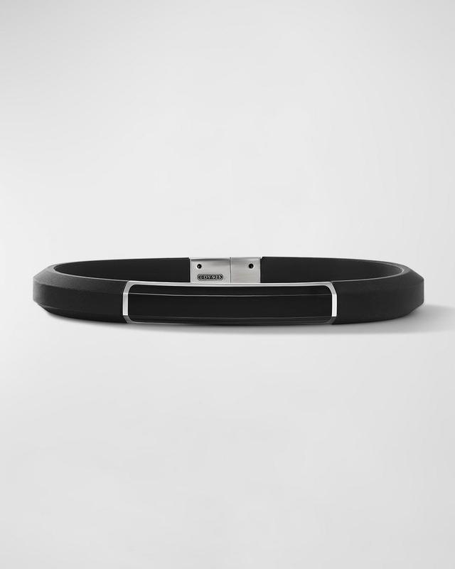 Mens Streamline ID Rubber Bracelet with Onyx and Silver, 8mm Product Image