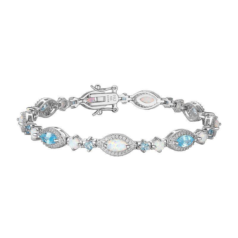 Lab-Created Opal, Lab-Created White Sapphire & Blue Topaz Bracelet, Womens Product Image