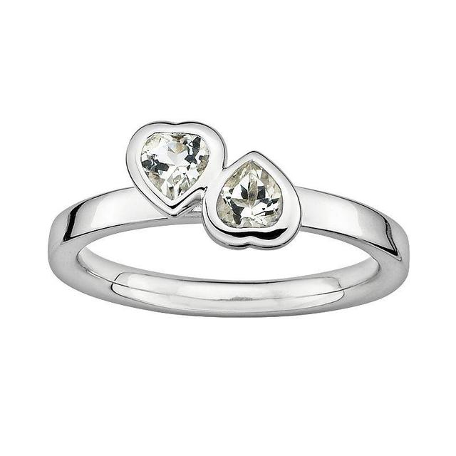 Stacks & Stones Sterling Silver White Topaz Heart Stack Ring, Womens Product Image