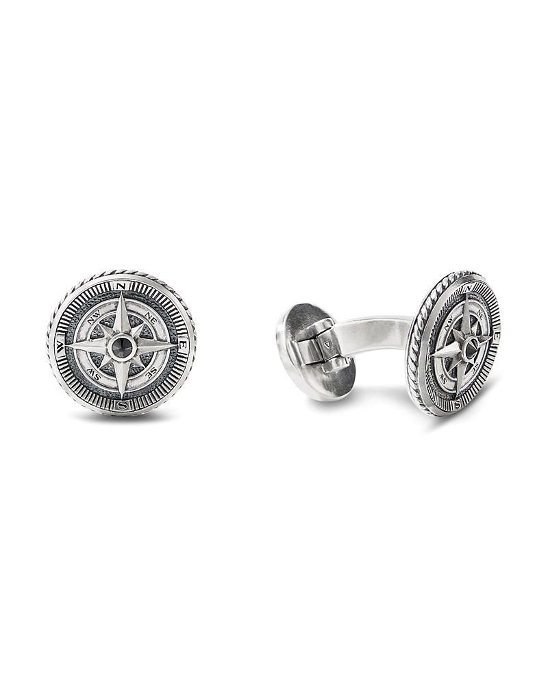 Mens Maritime Compass Cufflinks with Center Black Diamond Product Image