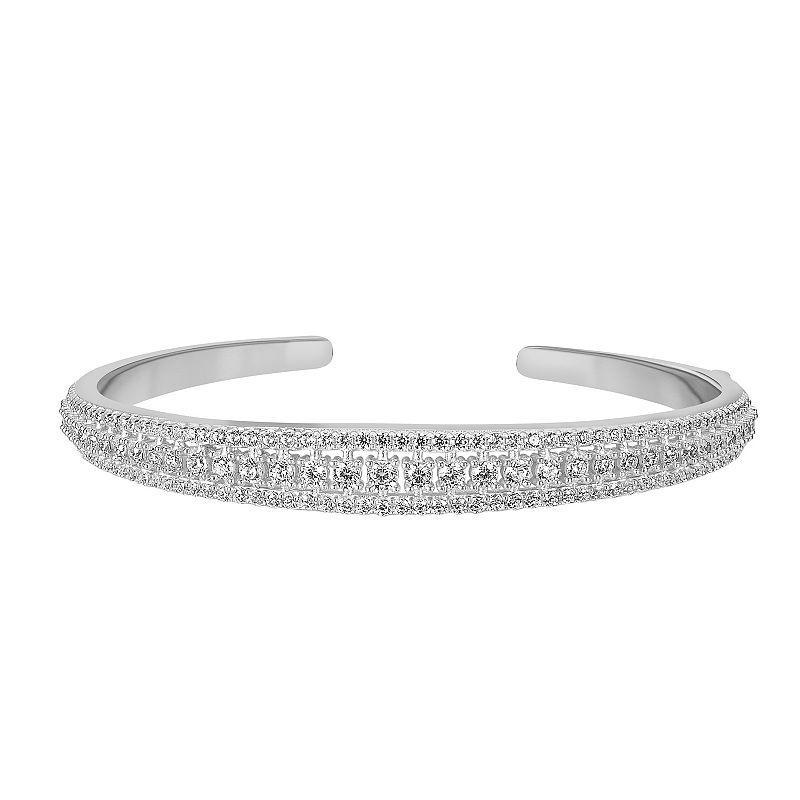 Judy Crowell Sterling Silver Three Row CZ Open Cuff Bracelet, Womens Product Image