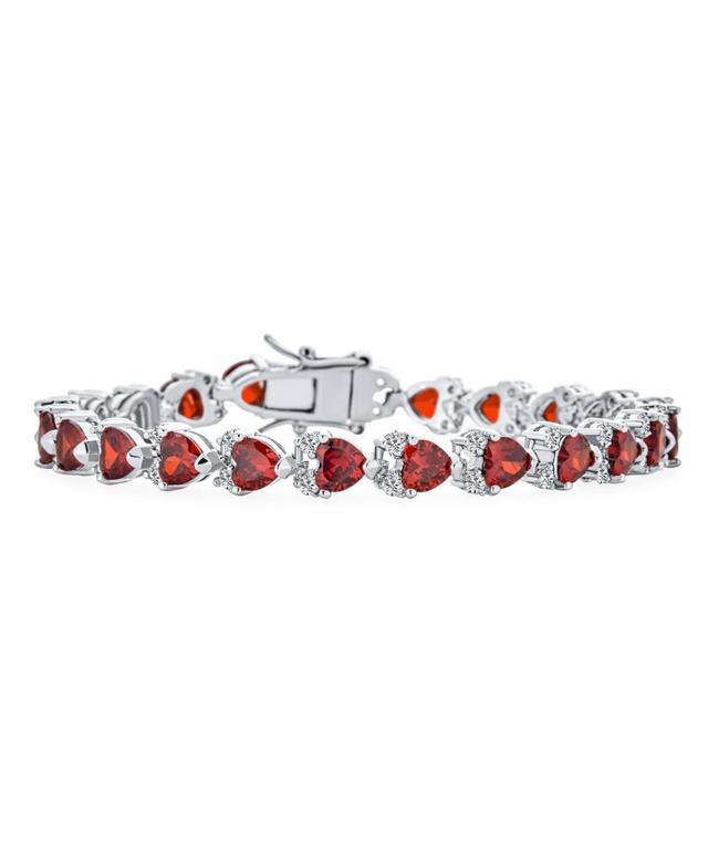 Bling Jewelry Red Clear 20 Ct Cubic Zirconia Cz Tennis Bracelet Heart Shape For Women Rhodium 7 Inch Product Image