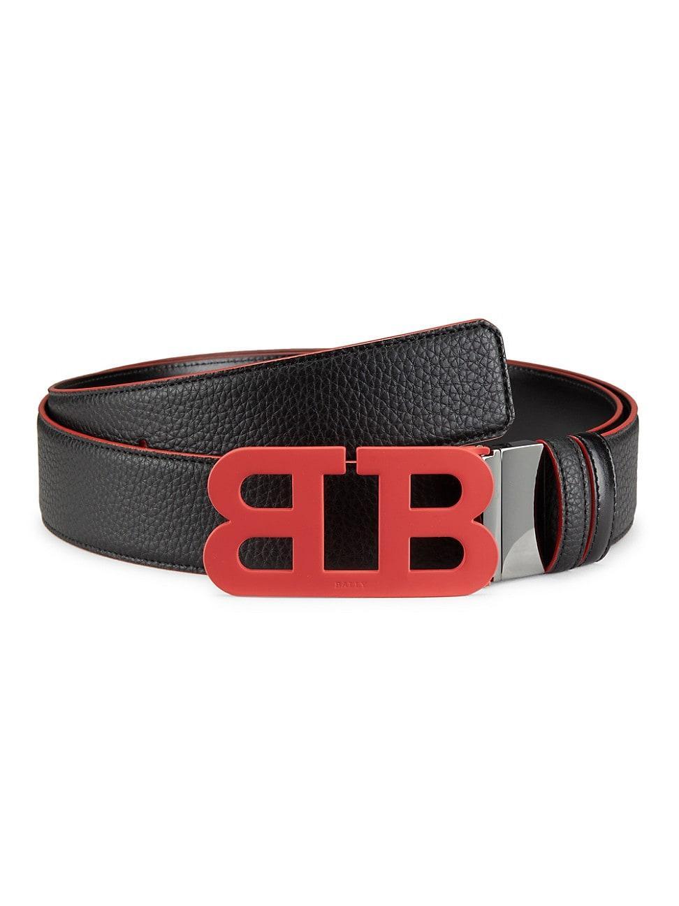 Mens Leather Logo Buckle Belt Product Image