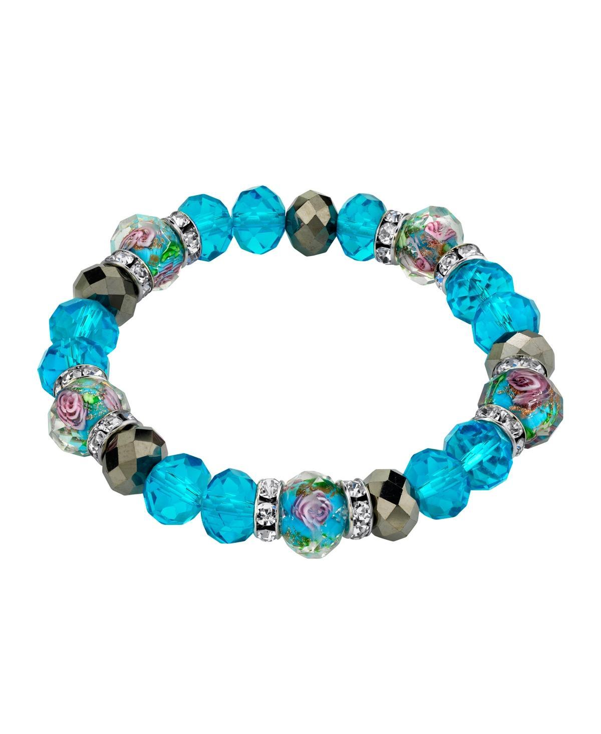 1928 Flower Bead & Simulated Crystal Stretch Bracelet, Womens, Blue Product Image