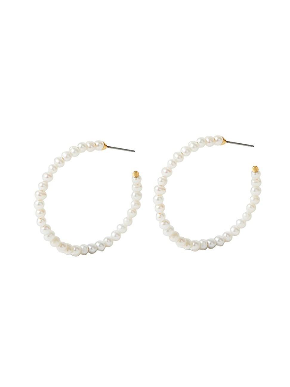 Womens 14K-Gold-Plated & Freshwater Pearl Medium Hoop Earrings - Pearl Product Image