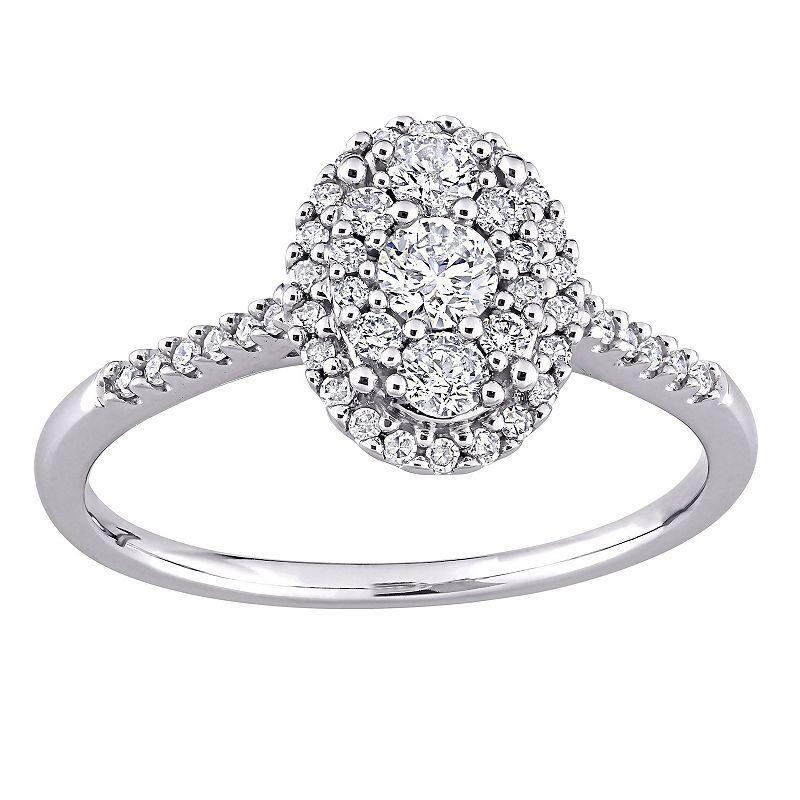 Stella Grace 10k White Gold 1/2 Carat T.W. Diamond Oval Cluster Engagement Ring, Womens Product Image