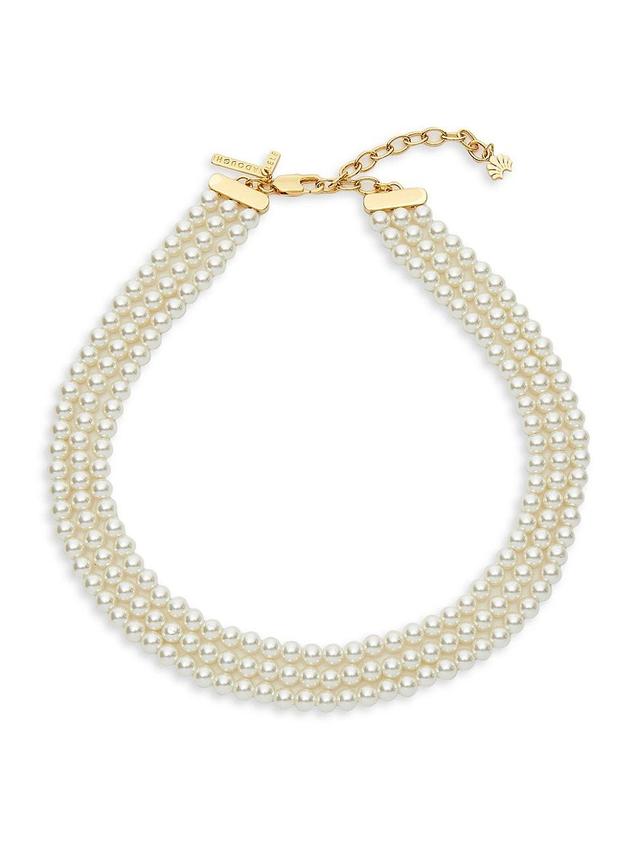 Womens 14K-Gold-Plated & Imitation Pearl Triple-Strand Necklace Product Image