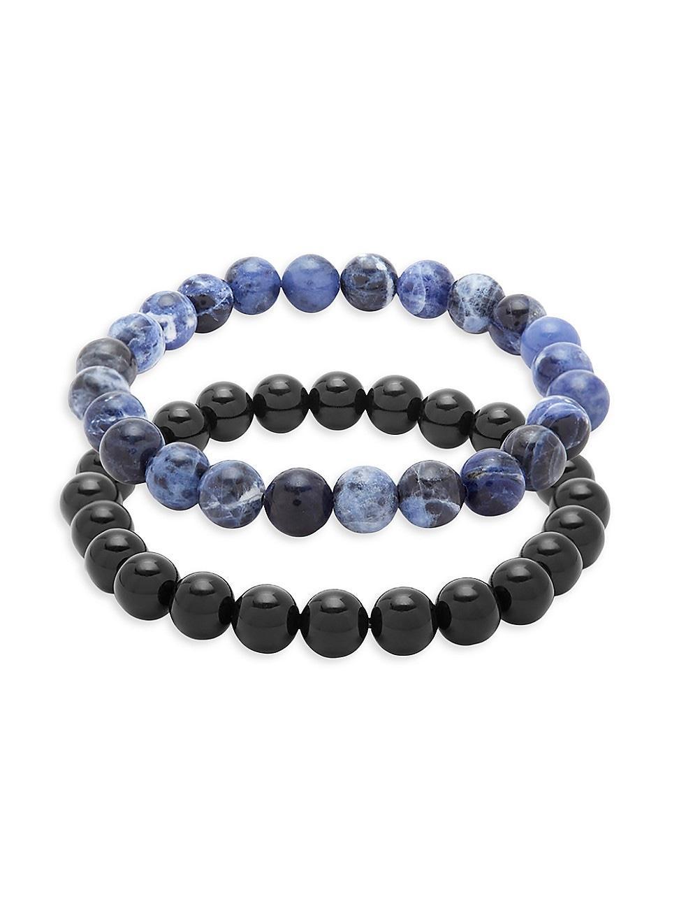 Mens Tigerwood & Black Agate Beaded Bracelet Set Product Image