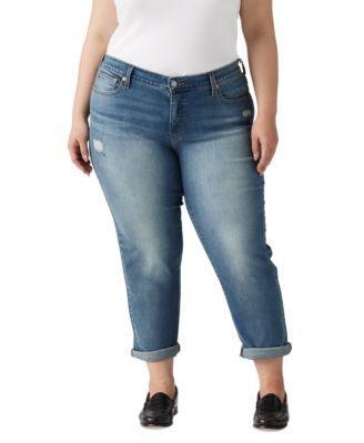 Plus Size Mid Rise Roll-Cuff Boyfriend Jeans Product Image